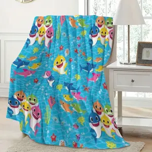 Cartoon Anime Blanket Cartoon Shark Print Flannel Blanket, Casual Soft Comfortable Napping Throw for Home Office, Air-conditioned Room Blanket, Gift for Friends It is an excellent gift for children, family and friends