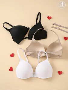 Women's Multi-Color Casual Wire-Free Bra, Everyday Comfortable Front Buckle Push-Up, Unlined Inner Lining, All Seasons, Beach Vacation Fit