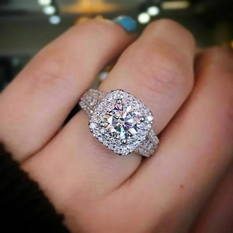 New  Silver Plated Stainless Steel Rings For Women Cubic Zircon Jewelry Wedding Engagement Ring  Size 5-11