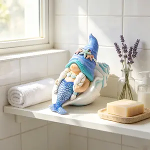 Mermaid Gnome Statue - Nautical Ocean Home Decor Sculpture for Outdoor Patio Lawn or Indoor Shelf Table Windowsill teacher