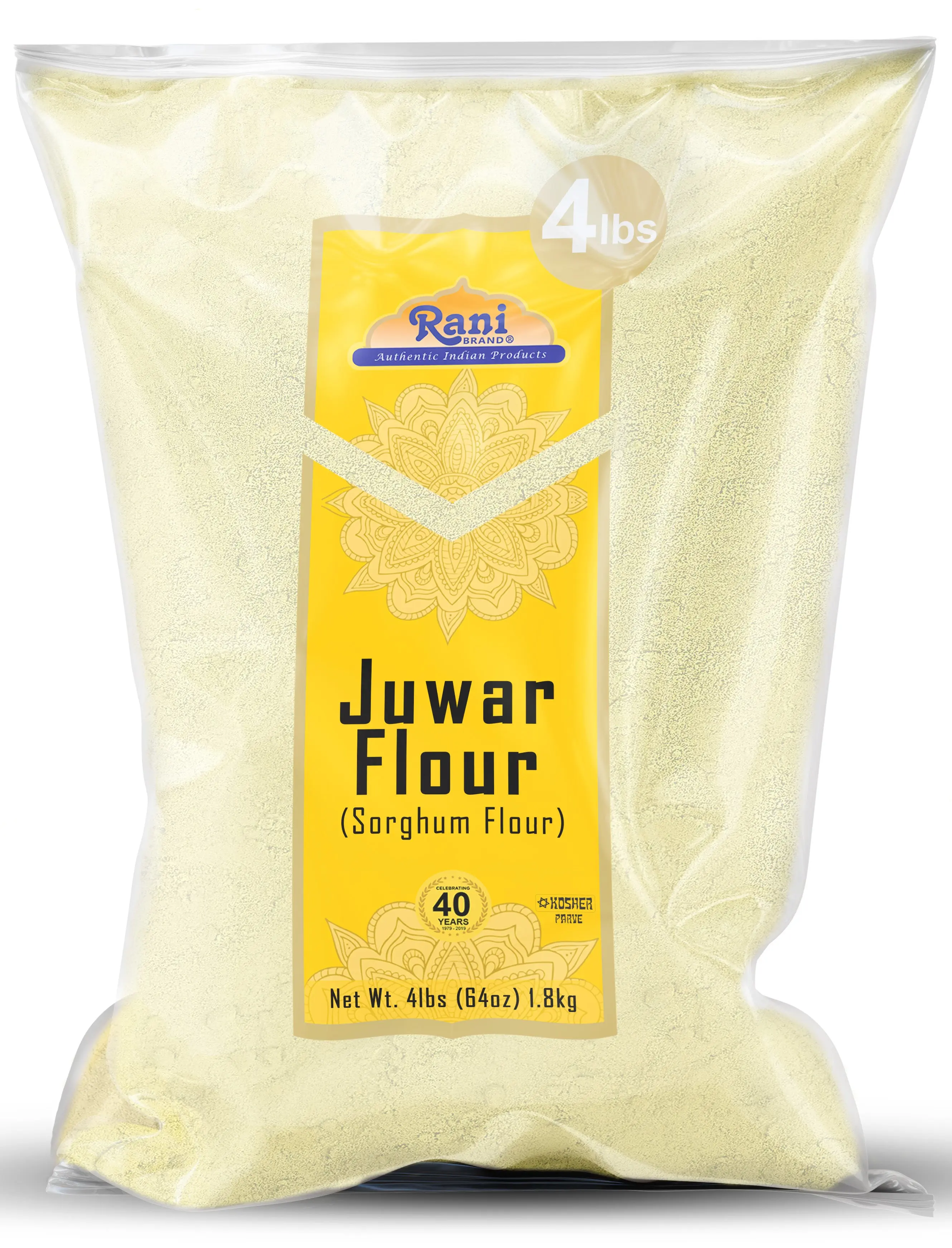 Rani Juwar (Sorghum) Flour, 64oz (4lbs) 1.81kg Bulk ~ All Natural, Salt-Free | Vegan | No Colors | Gluten Friendly | NON-GMO | Kosher | Indian Origin