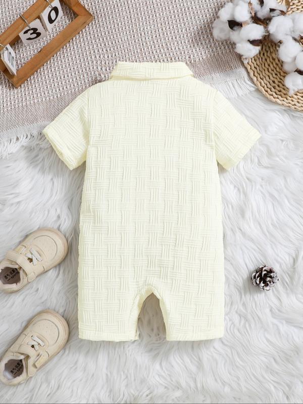 Baby's Waffle Knit Short Sleeve Button Closure Onesie, Casual Comfy for Infant, Infant Toddler Clothes, Newborn Baby Clothes for Summer