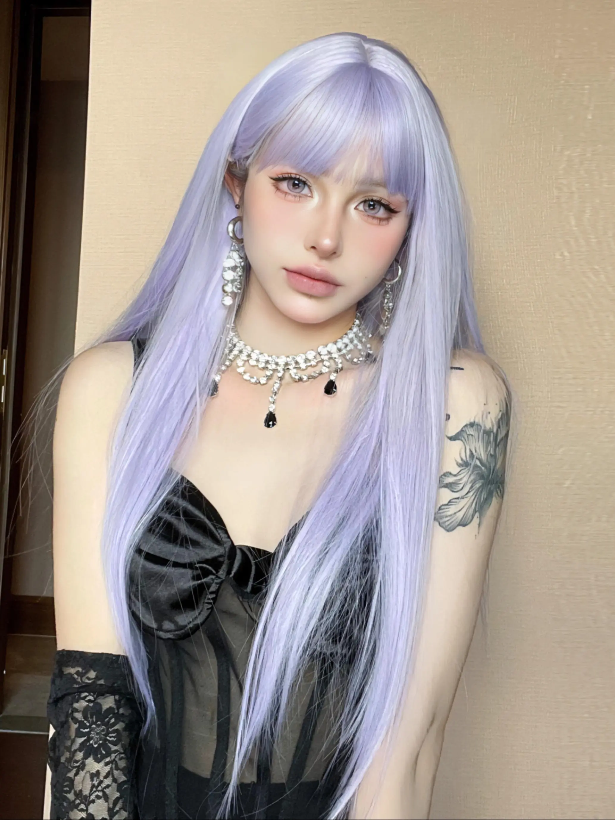 26 Inch Long Straight Synthetic Wigs for Women, Natural Fluffy Wigs with Curtain Bangs, Synthetic Wigs for Party, Daily Use