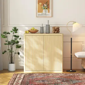 34.6" Wooden Sideboard Buffet Cabinet with 2 Fluted Doors & Adjustable Shelves, Free Standing Coffee Bar Console Table for Dining Room