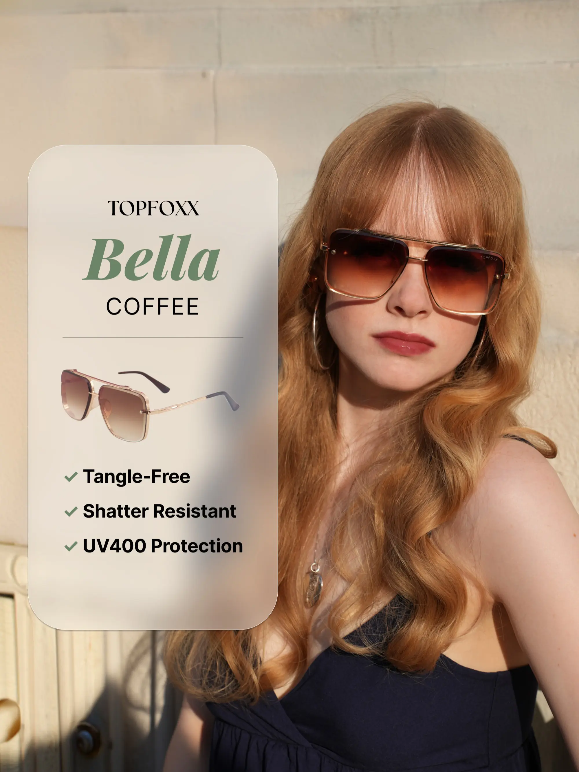 Bella Tangle-Free Aviator Sunglasses - Certified Shatter-Resistant Lenses - UV400 Protection - Outdoor Fashion - Sun Protective Shades - For Women & Men - Accessories for Women - Stylish Accessories