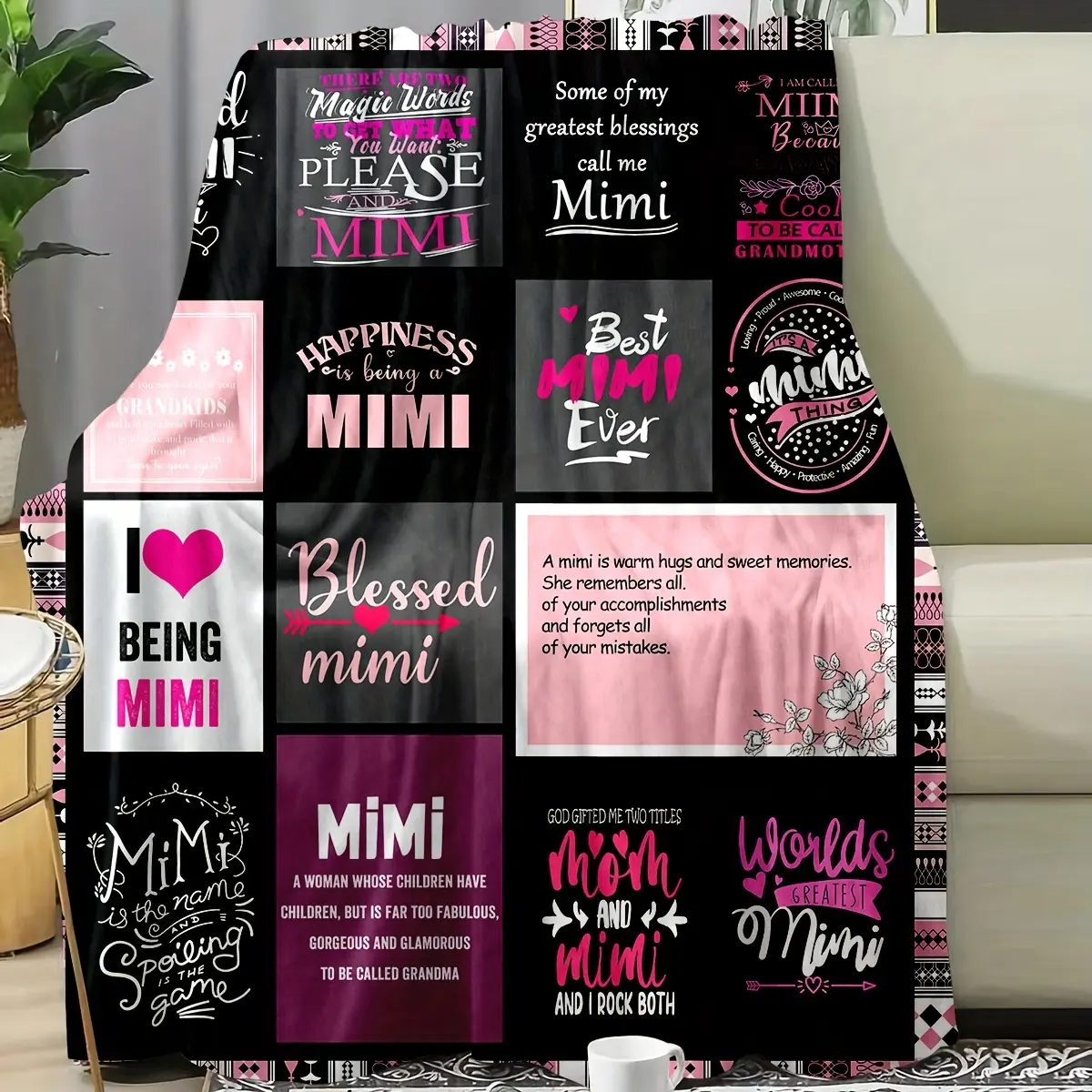 Best Mimi Blanket Gift for Granddaughter, Thanksgiving Mother's Day Birthday Present, Grandson Gifts for Mimi, 1pc Soft Plush Throw, Reversible Fluffy Blanket