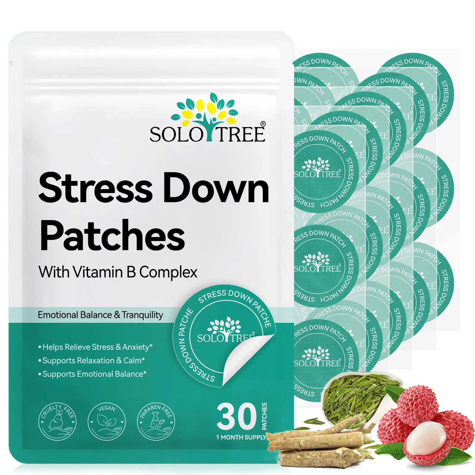 Solotree Stress Relief Patch 30pcs, Relaxing & Calming Design, Natural, Ideal for Daily Use, Perfect Gift for Loved Ones, Comfortable Wear
