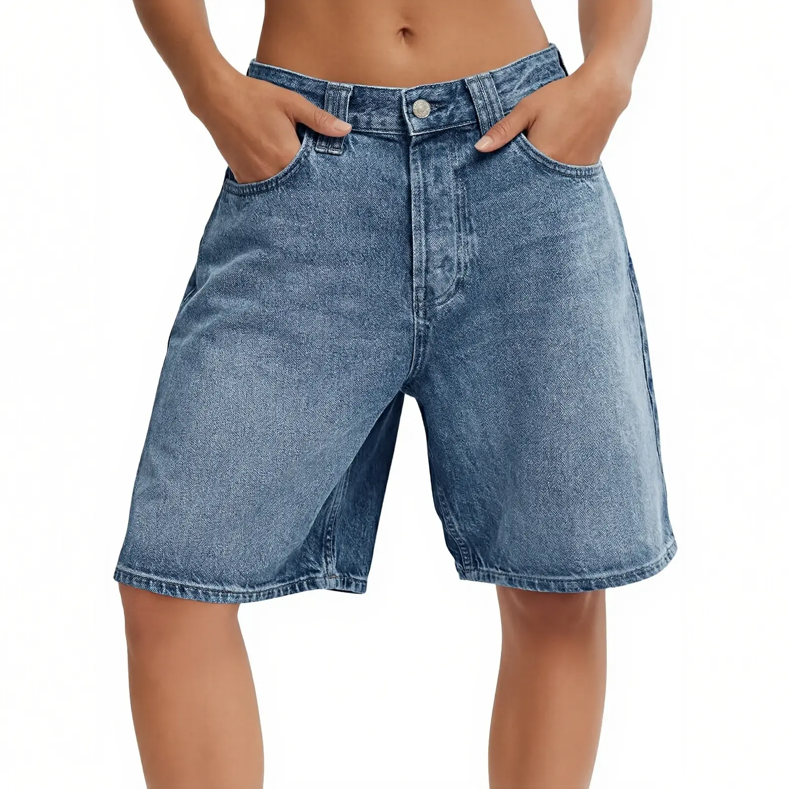 Tankaneo Womens Baggy Jorts Denim Bermuda Shorts Knee Length High Waisted Wide Leg Y2k Loose Long Jeans Shorts