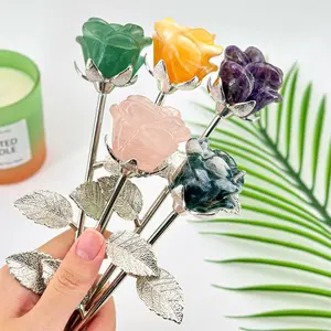 【Higher Crystal】1 count Handcrafted Crystal Rose Bouquet | Gemstone Roses with Silver Stems | Unique Gift for Home Decor