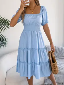 Women's Square Neck Ruffled Dress, Casual Fashion Chic A Line Dress for Daily Outdoor Wear, Women Dress for Summer, Womenswear