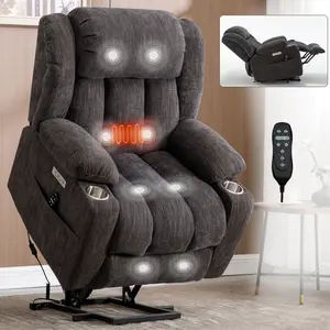 Recliner Massage Chair Up to 350 LBS Chenille Power Lift Recliner Chair, Heavy Duty Motion Mechanism with 8-Point Vibration Massage and Lumbar Heating, USB and Type-C Ports, Stainless Steel Cup Holders