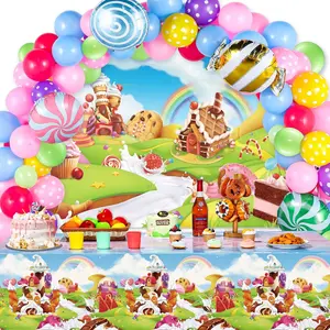 87-Piece Candyland Party Kit, Lollipop Backdrop, Garland, Tablecloth, & Christmas Party Decor