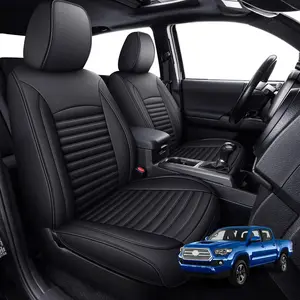 Faux Leather Full Set Car Seat Covers - All-Weather, Airbag-Safe, Custom-Fit, Easy-Install Car Interior Kit, Black Truck Cushion Protector for 2005-2023 Double/Crew Cab 5-Seat Front & Rear Interiors, Car Seat Protectors