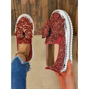 Colorful Sequins Rhinestone Elastic Band Platform Bag, Anti-Slip Women's Fashion Shoes, Comfortable Bow Design, Trendy All-Occasion Footwear, Casual Fashion Shoes