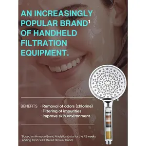 Filtered Shower Head with Handheld, High Pressure 6 Spray Mode Showerhead with Filters, Water Softener Filters Beads for Hard Water - Remove Chlorine - Reduces Dry Itchy Skin, Chrome