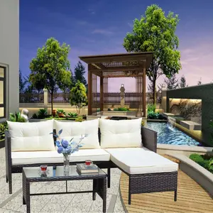 Aobtkel® 3-Piece Outdoor Patio Furniture Set, Wicker Rattan Sectional Conversation Sofa with Beige Seat Cushions