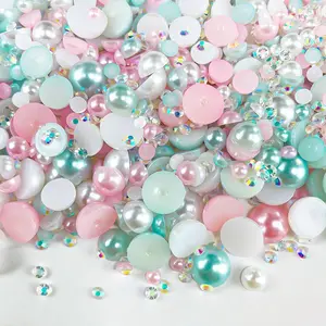 Mixed Size Resin Flat Back Pearls & Rhinestone Kit (1200pcs), Semi-circular DIY Materials for Nails, Face, Art, Crafts, Jewelry Decoration DIY Supplies