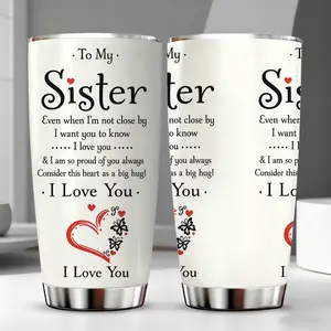 Vivacup 1pc 20oz Stainless Steel Tumbler, To My Sister I Love You Quote Insulated Mug with Lid and Straw, Keep Hot 12H / Cold 24H, Sentimental Gift for Sister, Birthday, Christmas, Emotional TikTok Trend Cup