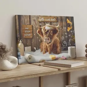 Wooden Frame Canvas Poster, Highland Cow Bubble Theme, Fun Animal Decor, Modern Home Decor, Modern Art Wall Art, Waterproof Print, Ideal Gift, Art Wall Decoration, Canvas Prints