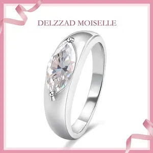 Delzzad 1ct Vintage Bezel Solitaire Marquise Ring Band Engagement Wedding Band Ring D Color VVS Synthetic Moissanite Ring Jewelry S925 Perfect Birthday Engagement Wedding Anniversary Christmas Gift