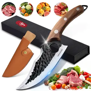 Forged Viking Kitchen Knives Chef Japan Meat Cleaver Butcher Boning Cook Knife, 6 Inch Knife With Leather Sheath and Gift Box, Handmade Japanese Steel Kitchen Chef Knife,Meat Vegetable Cutting Knife, Caveman Knife for Camping&Outdoor