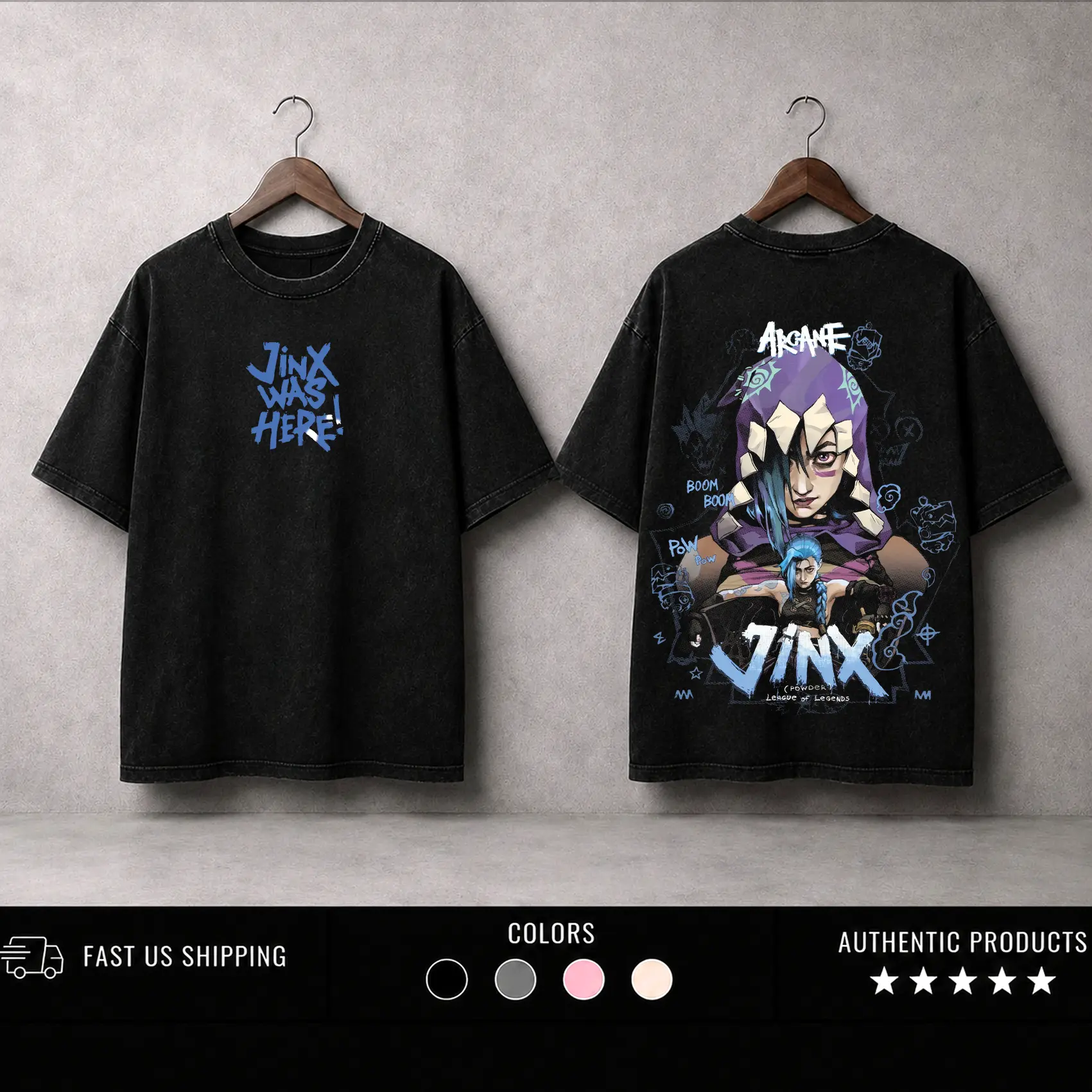Retro Vintage Jinx x Powder Arcane: League of Legends Washed T-shirt, Hoodie FPS, Game Lover Unisex Shirt Gift for Him Her Y2K Hoodie Sweatshirt Clothes Menswear Cotton Fabric