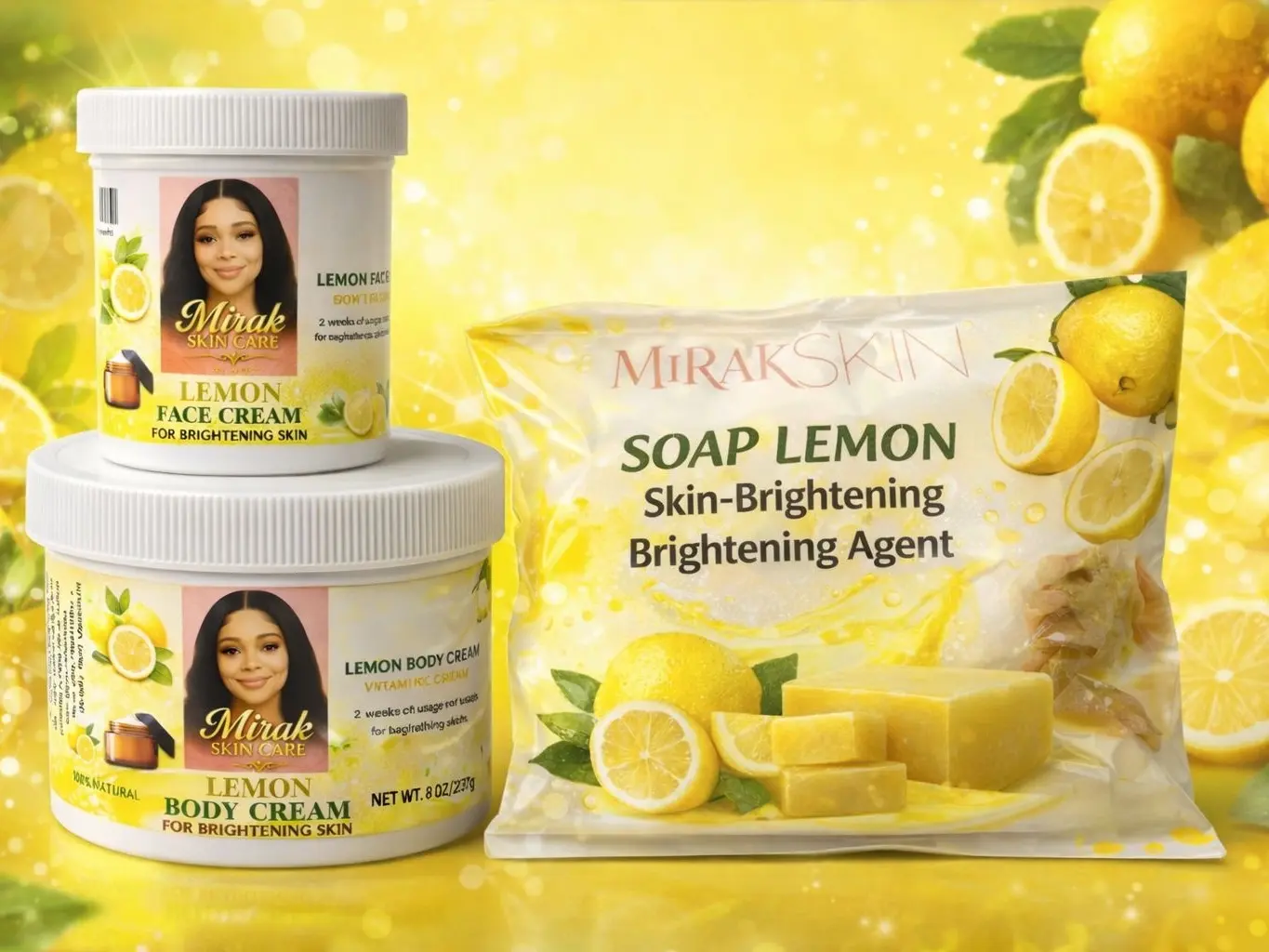 Mymirak Skincares, Mini Sets of 3Pcs Lemon Face Cream, Lemon Body Cream, Soap Lemon