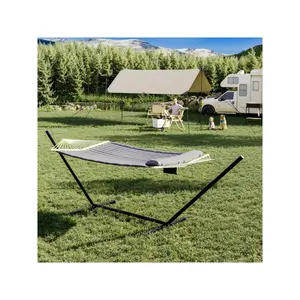 2-Person Hammock Suite With Collapsible Steel Frame – Backyard Oasis & Camping Essential (450lb Support, UV-Resistant + Storage Bag),Dark Gray (Concave)