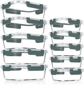 10 Pack Glass Meal Prep Containers, Airtight Glass Lunch Containers, Stackable Glass Food Storage Containers Set with Lids,BPA-Free, for Microwave, Oven, Freezer & Dishwasher Friendly,Grey
