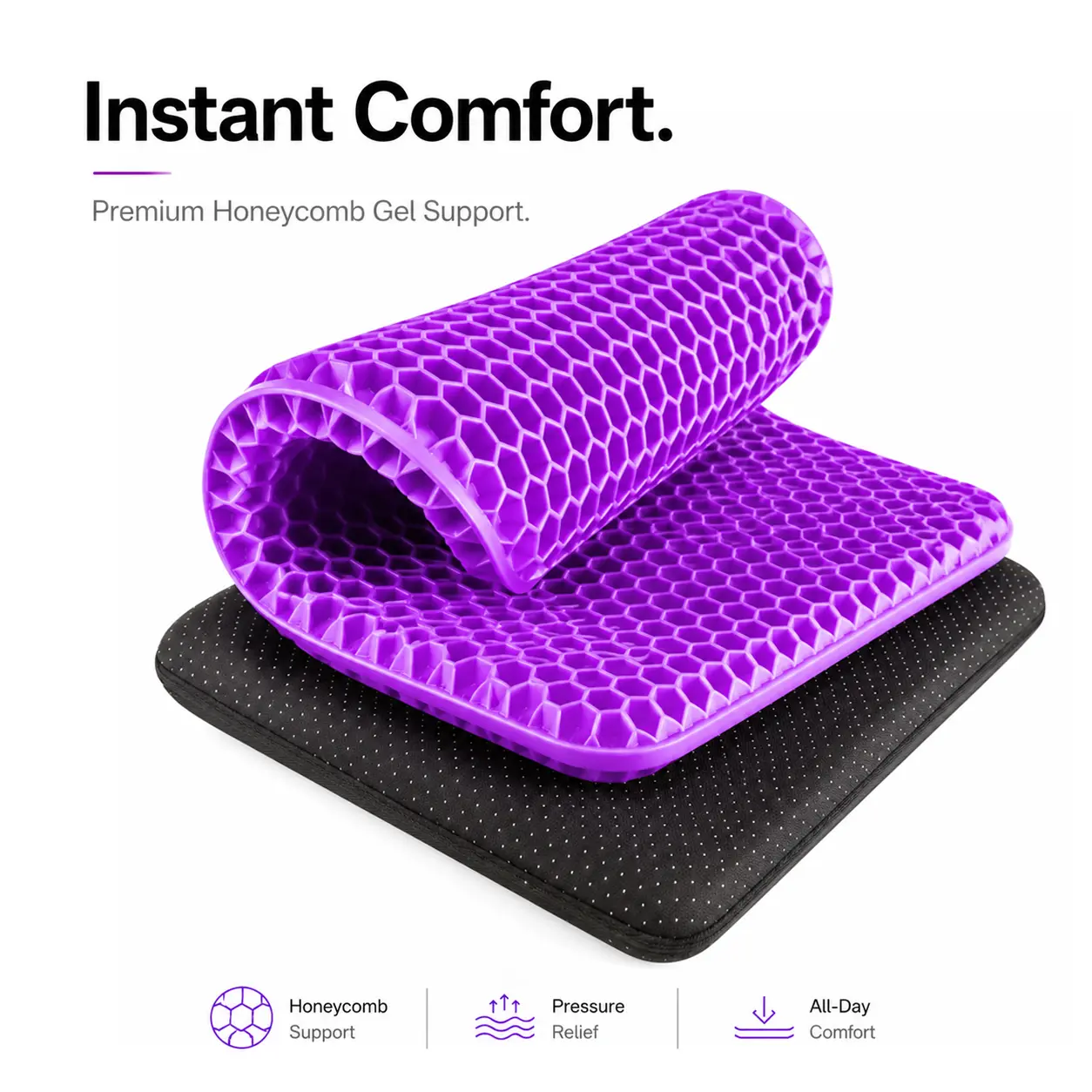 Gel Seat Cushion with Non-Slip Cover, Honeycomb Breathable Chair Pad, Ergonomic Support for Office Chair, Car Driving, Computer Desk and Wheelchair