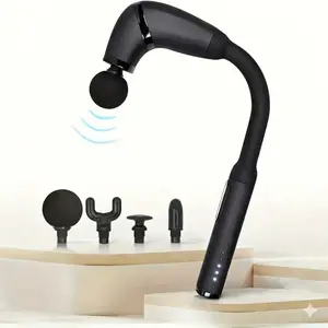 Battery-Powered Massage Gun, Upgraded Extended Handle, 4 Massage Heads, 5 Speed Levels, Deep Tissue Percussion Massager for Back, Neck Tension Relief