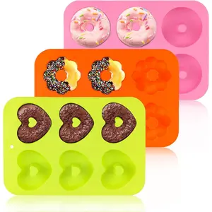 3 Pack  Donut Pan, Non-stick Doughnut Molds for Baking, 6 Cavity Donut Maker Muffin Cupcake Bagel Making Tray (, Orange, Green)