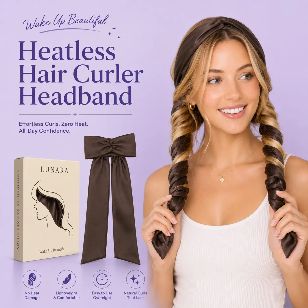 Heatless Hair Curler Headband for Overnight No Heat Curls - Soft Fabric Curling Ribbon