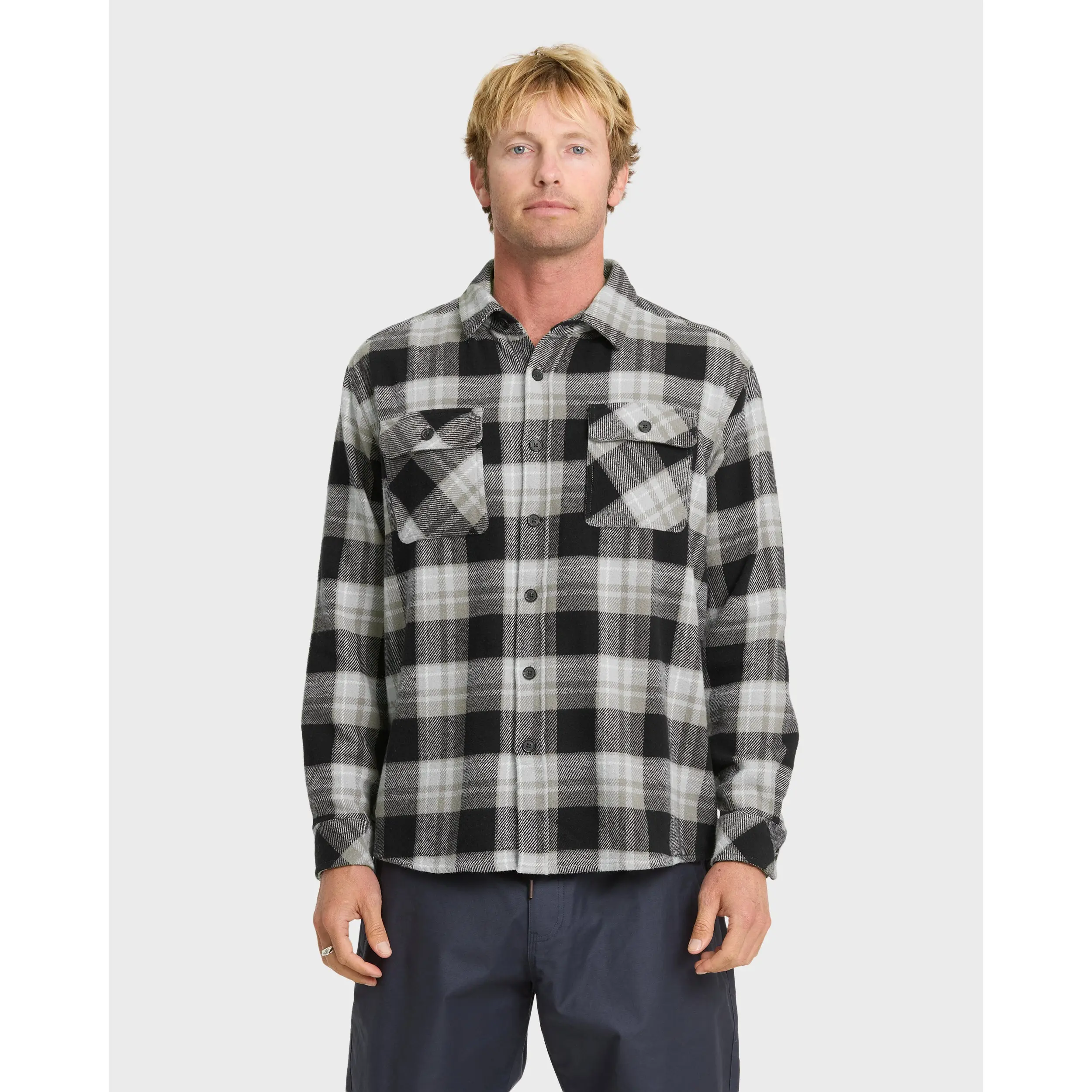 Quiksilver | Waterman Dover Long Sleeve Flannel Overshirt |100% Cotton Woven Flannel | Durable Warm Breathable Overshirt | Workwear Camping Everyday Layering