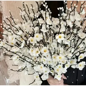 12/24pcs 21.7'' Long Stem White Plum Artificial Wintersweet Silk Flowers UV-Resistant Bouquet for Home Wedding Christmas Party Decoration Mariana Mom Gift