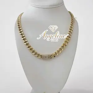 Angeline Lorne Monaco Cuban 17.5 14k Gold Laminated Stainless Steel Water Resistant Everyday Wear Necklace