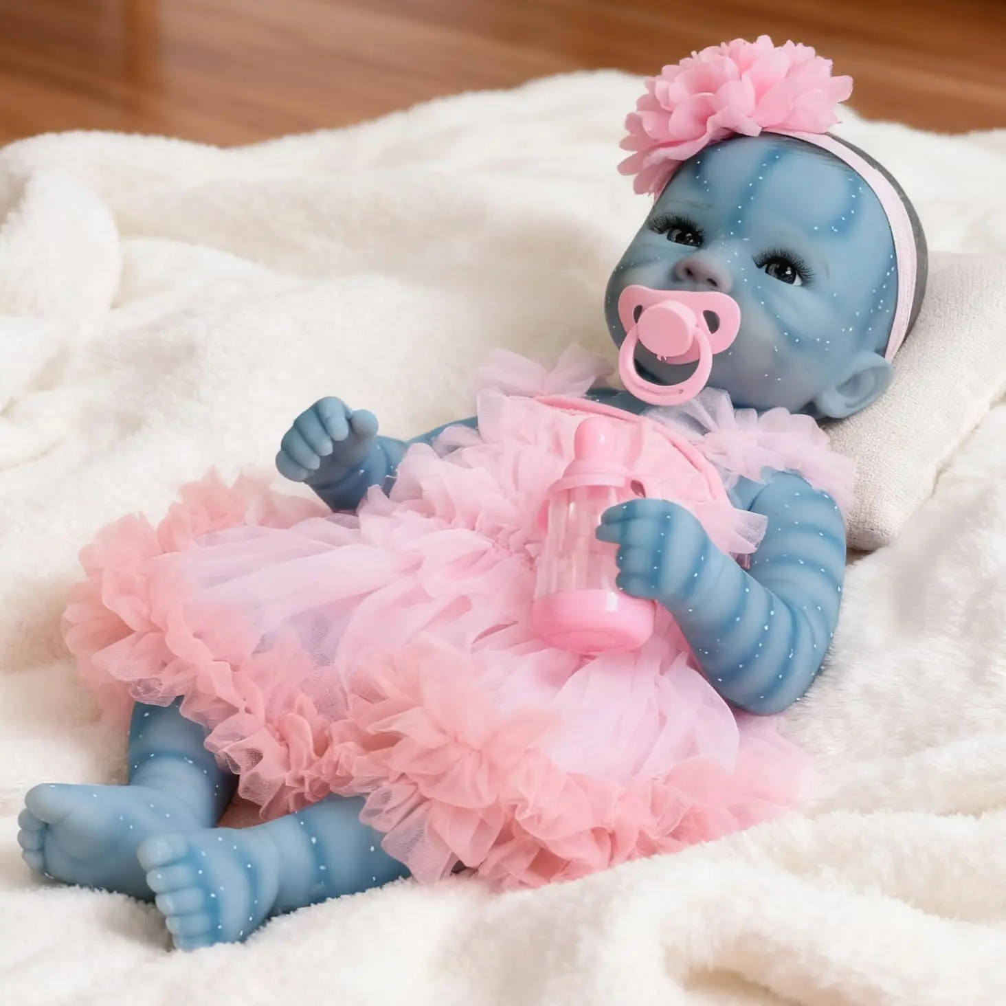Reborn  Baby Dolls 18 inch Reborn Baby Doll Avatar Full Body Vinyl Girl Doll Toy Realistic Newborn Doll, Painted Hair, Real Life Baby Doll Elf, For Kids Age 3+ and Collector Feeding Kits Birthday Valentine's Day Gift cute christmas babie birthday gift