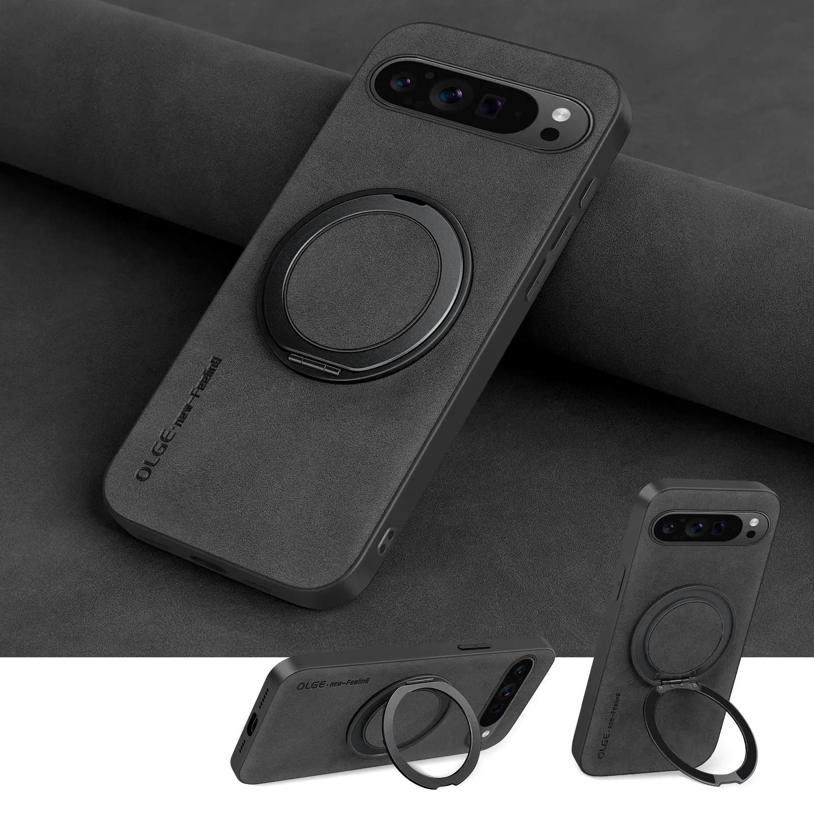 360° Spin Magnetic Stand for Google Pixel 10/10pro/10proXL Pixel 9/9pro/9xl/9A Pixel 8A/8pro/8 Pixel 7/7PRO/7ACase, Luxury faux leather Case for Pixel 9 Phone Case, Fit for MagSafe, with Kickstand Rotatable, Fit for car holder Cover Casing