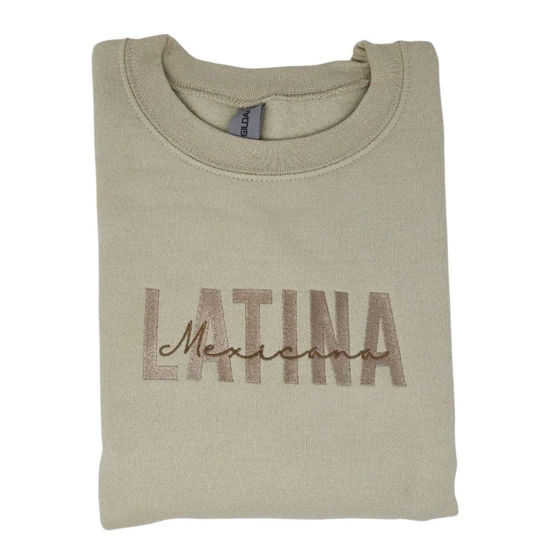 Latina Mexicana Embroidered Sweatshirt - 8 oz Cotton/Polyester Classic Fit Crewneck for Cultural Pride & Comfort