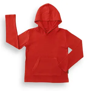 LONG SLEEVE HOODIE- Red, Kids Soft Ribbed Bamboo Casual Jacket