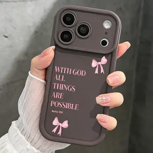 Coquette Pink Bow Phone Case for iPhone 17 16 15 14 13 12 11 Pro Max Plus Air Matthew 19 26 Christian Quote Faith Shockproof Full Coverage Camera Protection Soft Silicone Cover Durable Shell Trendy Gift TYJT260409019 Rustic
