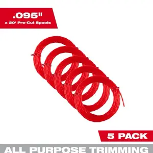 Milwaukee .095 in x 20 ft Pre Cut Trimmer Line 5 Pack All Purpose Trimming Spools