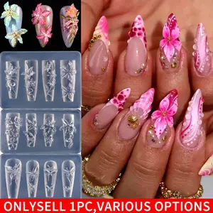 3D Silicone Flower Nail Carving Mold, Acrylic Lily Hibiscus Floral Stamping Plate, Five-Petal Blossom Nail Template, Nail Art Tools, Nail Art Accessories