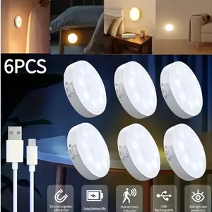 6-Pack Practical USB Rechargeable Motion Sensor Light, Indoor Motion Sensor Light, Suitable for Kitchen Cabinets, Stairs, Hallways, and Rooms, Adjustable Lights - Perfect for Halloween, Christmas, Thanksgiving, Valentine's Day, New Year Gifts
