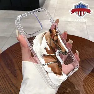 Magnetic Case for iPhone 17 16 E Pro Max 15 Plus 14 13 12 11 Air Majestic Horse Grace Printed Acrylic Hard Back Soft Silicone Edge Water-resistant Smartphone Cover for Male