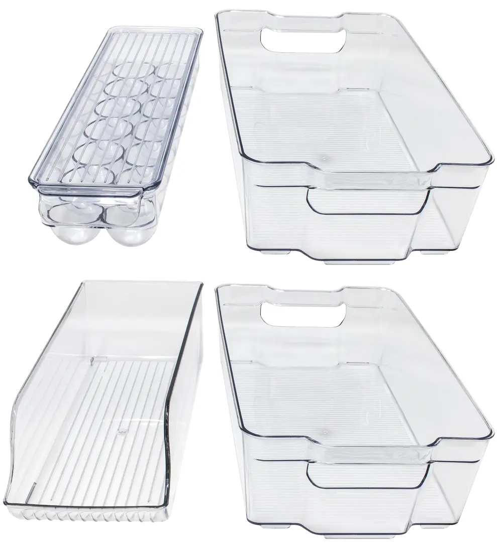 Sorbus 4-Piece Stackable Fridge Organizer Set - Refrigerator Accessories Including Egg Organizer, Can Dispenser, 2 Drawers with Built-In Handles for Fruits