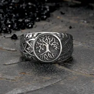 GTHIC Vintage Viking Tree of Life Vine Stainless Steel Ring Unisex Daily Wear Birthday Gifts