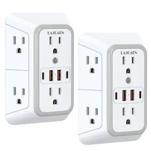 2 Pack Surge Protector Outlet Expander, Wall Outlet Extender, 6 Socket Wall Charger with 4 USB Ports, Travel Friendly Power Strip for Home & Office