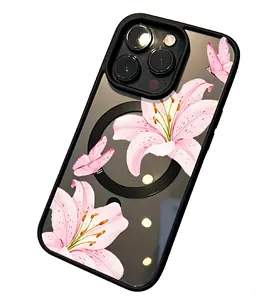 Pink Flowers And Butterfly Phone Case, Supports Wireless Charging, Anti-Drop, Skin-Friendly Magnetic Case, Suitable for Iphone 17Promax/17Air/16/15/14Plus/13/12/11 Samsung Galaxy A56/A55/A54/A36/A35/A26/A25/A16/A15/A06/S25Ultra/S24Fe/S2, Accessories, Smar