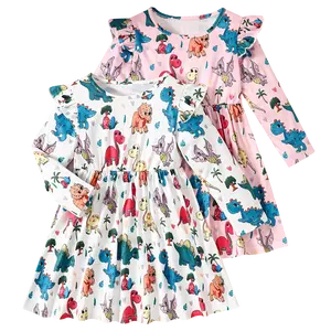 2-piece spring and autumn girl puppy print dress children's casual and comfortable cartoon dress spring and autumn fashion trend Joker little girl dress